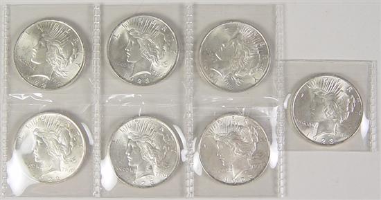 Appraisal: Seven Peace Dollars Dates are coins and coins All are