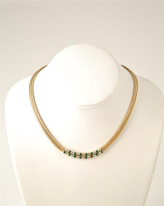 Appraisal: A Gold Diamond and Emerald Choker Necklace the K marked