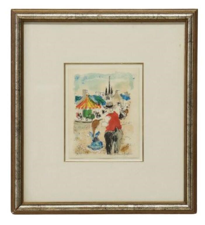 Appraisal: Framed lithograph on paper Carousel signed lower right Huchet Urbain