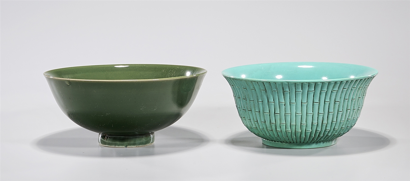 Appraisal: Two Chinese monochromatic glazed bowls turquoise and green x larger