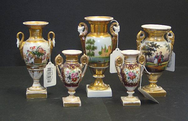 Appraisal: Five Continental porcelain vases first half th century The first