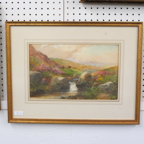 Appraisal: George Henry Jenkins Watercolor cattle in the countryside rocky river