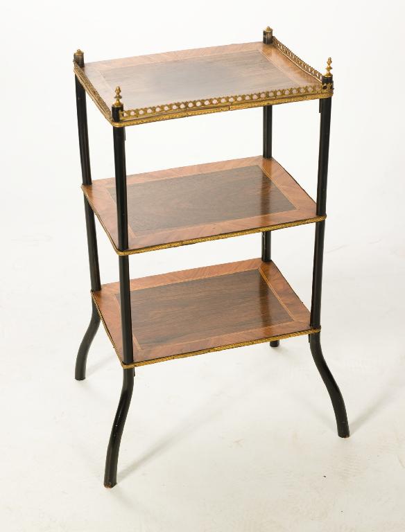 Appraisal: LOUIS XVI STYLE THREE-TIER ETAGERE the three inlaid and cross-banded