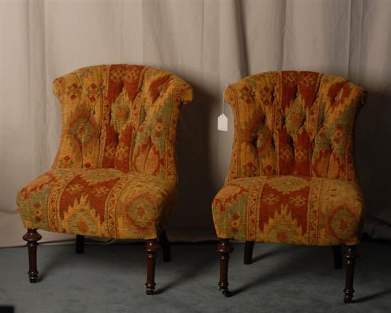 Appraisal: Pair Edwardian-style Upholstered Slipper Chairs