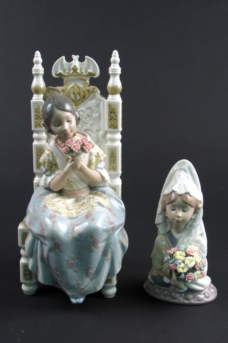 Appraisal: TWO SPANISH LLADRO GLAZED PORCELAIN FIGURES One is a young