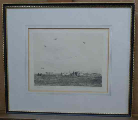 Appraisal: William Lionel Wyllie - etching Airfield and bi-planes signed in