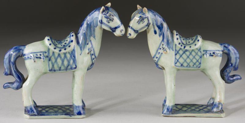 Appraisal: Pair of Chinese Porcelain Horses circa late th century blue