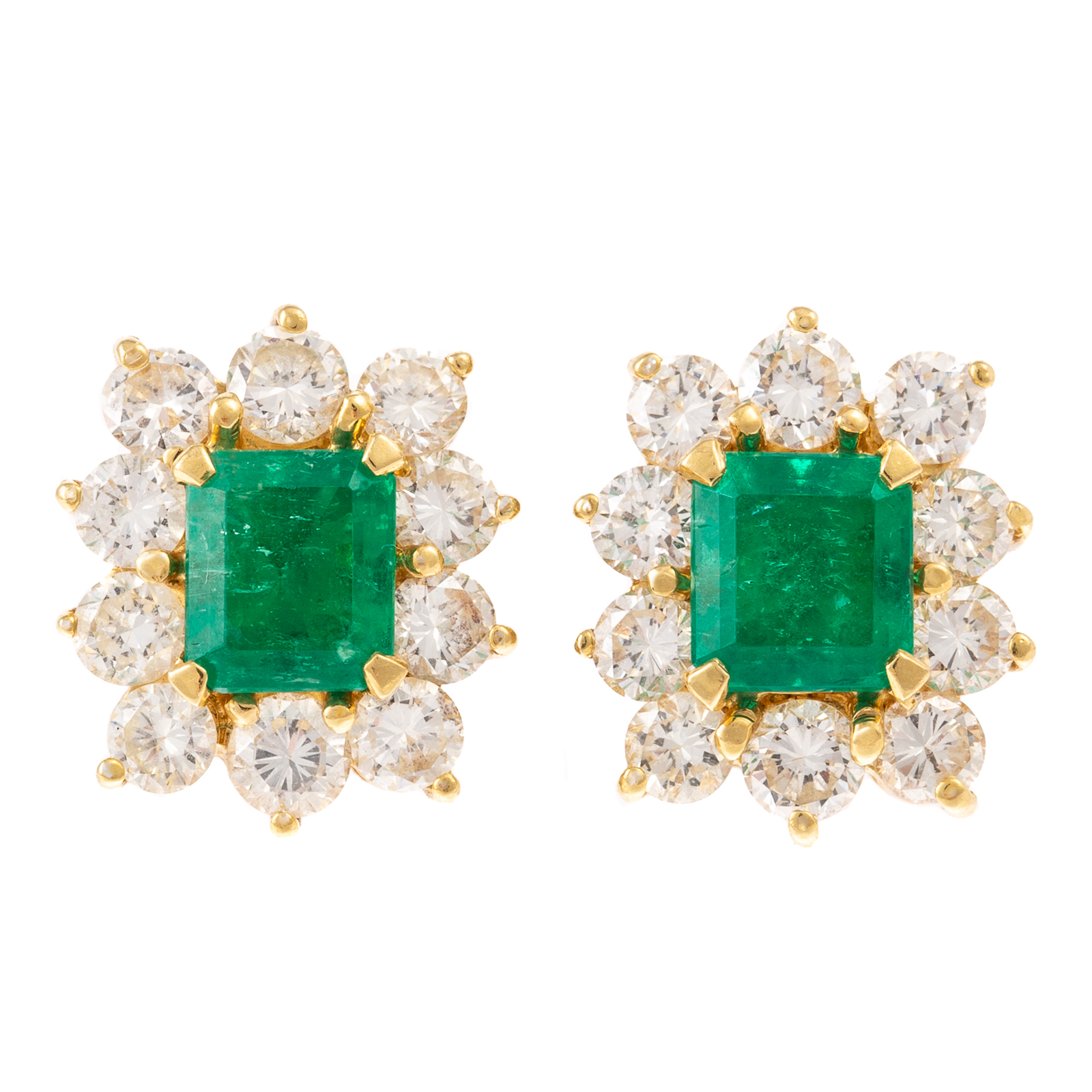 Appraisal: A PAIR OF K VERY FINE EMERALD DIAMOND EARRINGS K