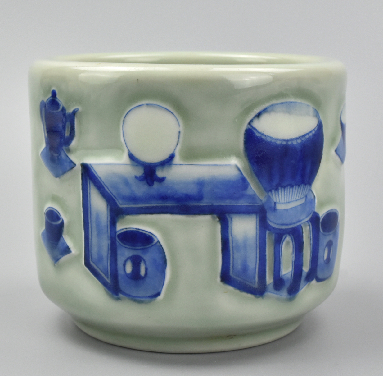 Appraisal: CHINESE CELADON BLUE WHITE CENSER - TH C A Chinese