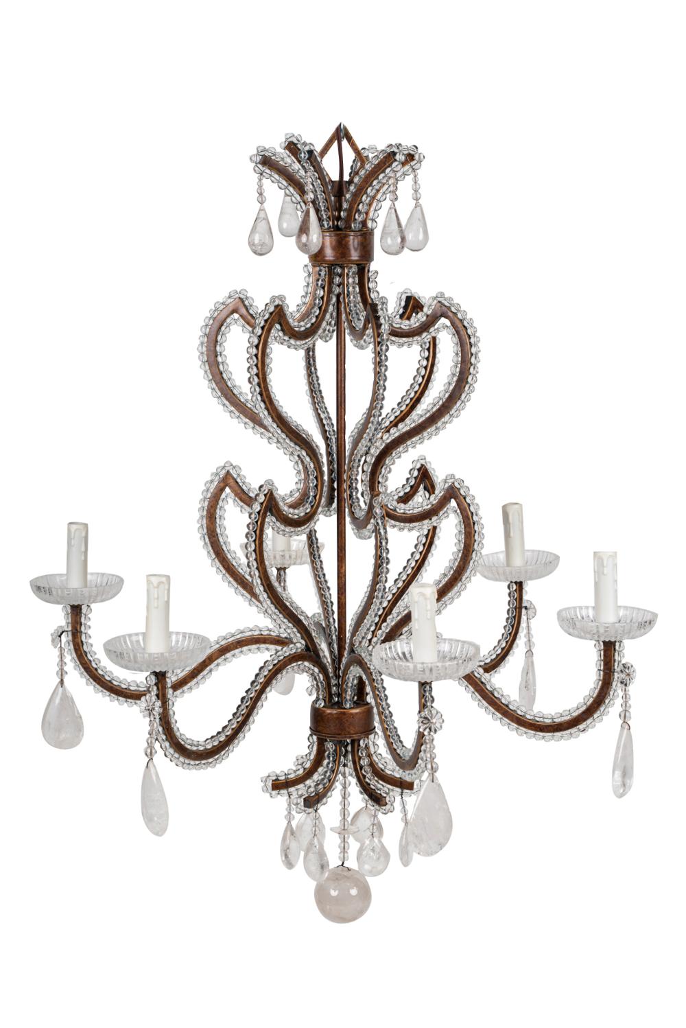 Appraisal: ROCK CRYSTAL DROP CHANDELIERsix lights inches diameter inches high Condition