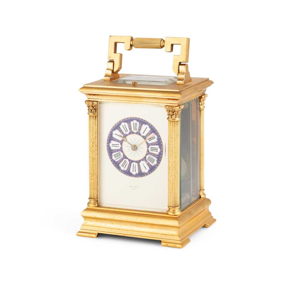 Appraisal: FRENCH BRASS AND ENAMEL REPEATER CARRIAGE CLOCK LATE TH CENTURY