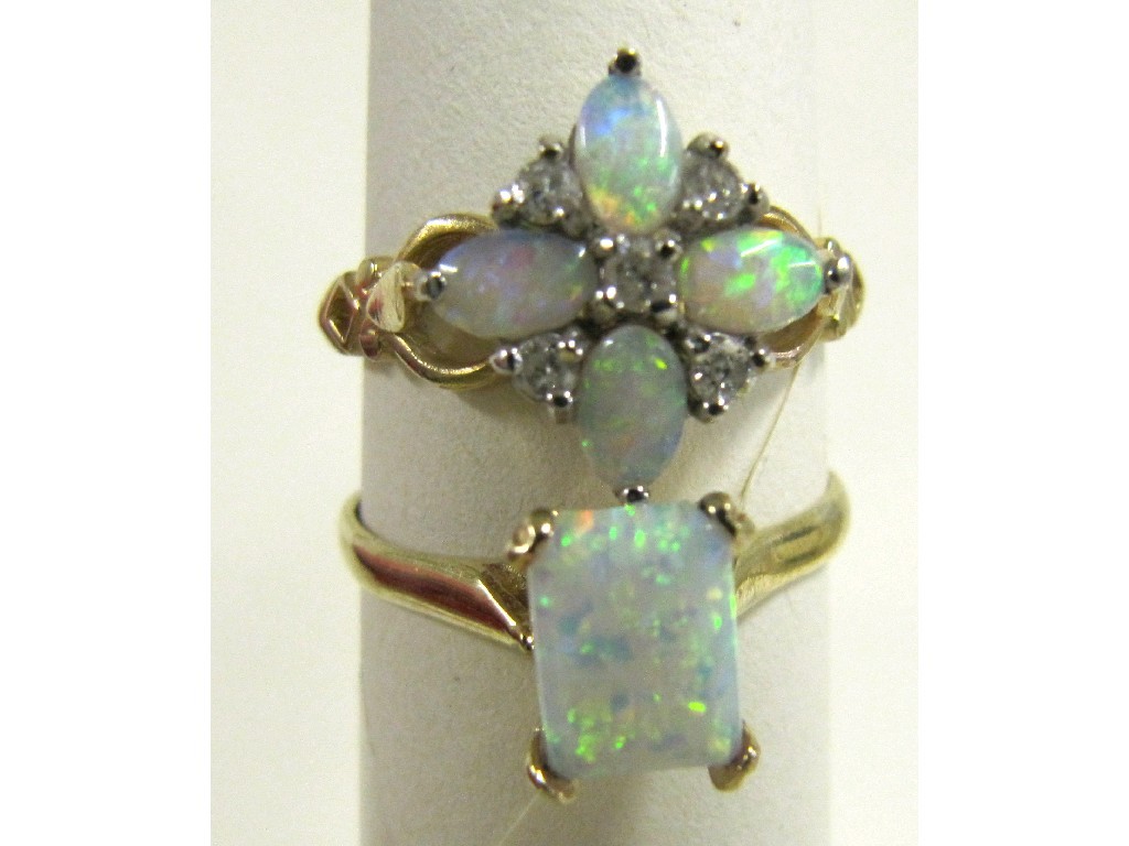 Appraisal: Lot comprising ct gold opal and diamond cluster ring and