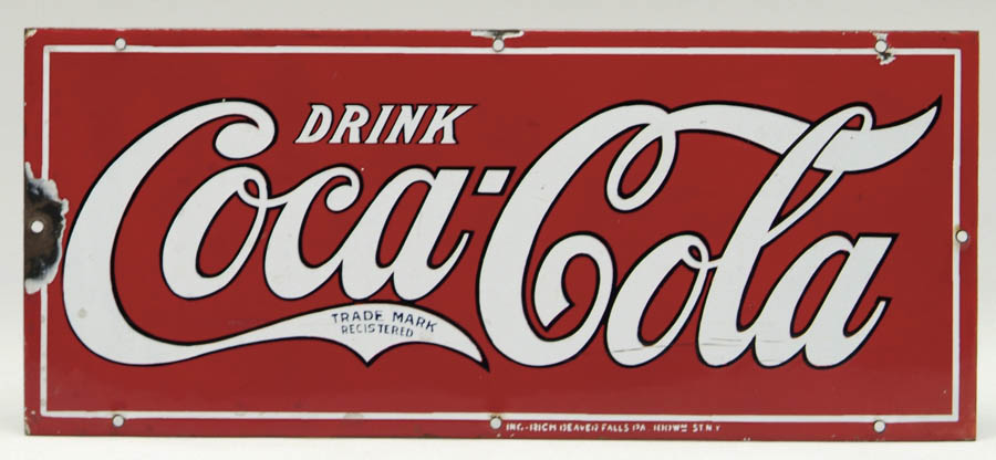 Appraisal: COCA-COLA - PORCELAIN SIGN Scarce early sign by Ingram-Richardson Co