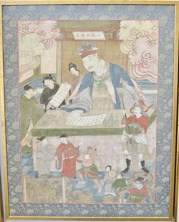 Appraisal: Pair of Oriental paintings on cloth each having scholars amongst