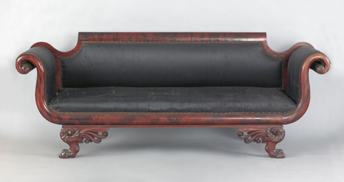 Appraisal: American Federal carved mahogany sofa ca with scrolled arms and