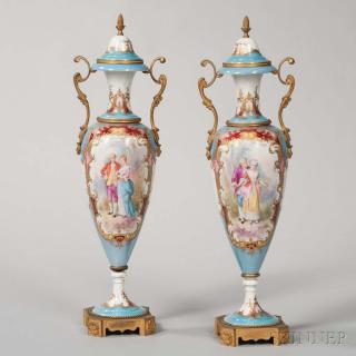 Appraisal: Pair of Sevres Porcelain Vases and Covers France mid- th