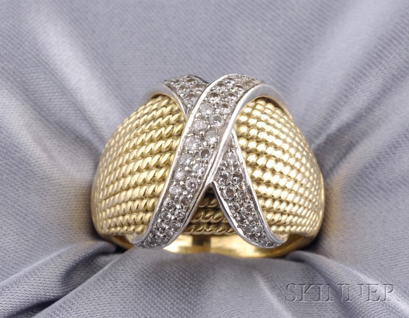 Appraisal: kt Gold and Diamond Bombe Ring with ropetwist motifs and