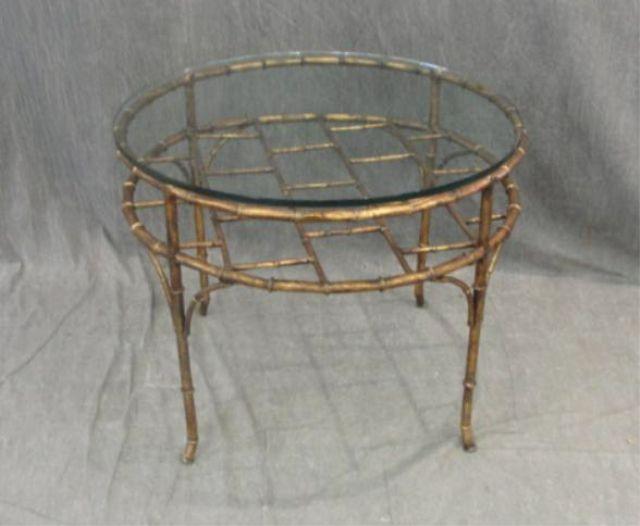 Appraisal: Gilt Metal Faux Bamboo Glass Top Table From Long Island