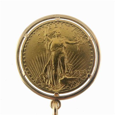 Appraisal: A US twenty dollar in gold pendant mount Liberty on