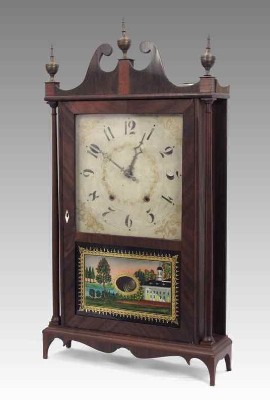 Appraisal: ELI TERRY MAHOGANY PILLAR AND SCROLL CLOCK th Century mahogany