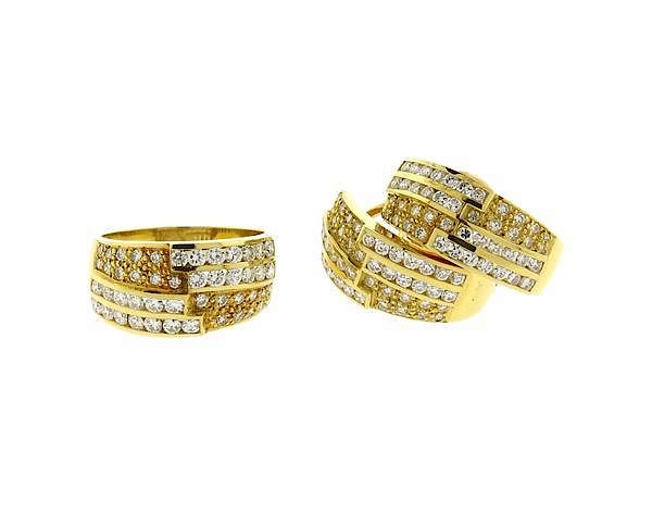 Appraisal: K Gold Diamond Band Ring Half Hoop Earrings Set METAL