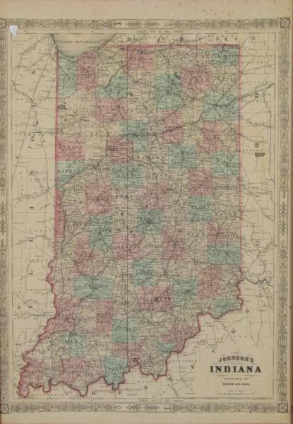 Appraisal: Framed antique map of state of Indiana copyright Johnson and