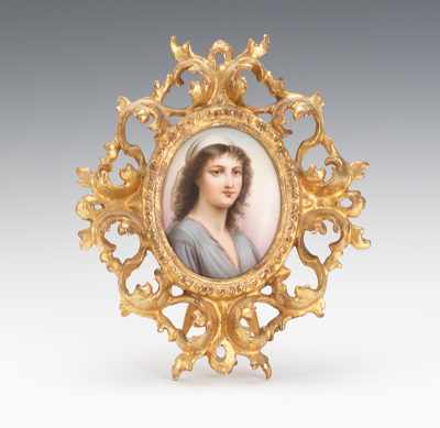 Appraisal: A Framed Porcelain Portrait Plaque Beautifully painted portrait on a