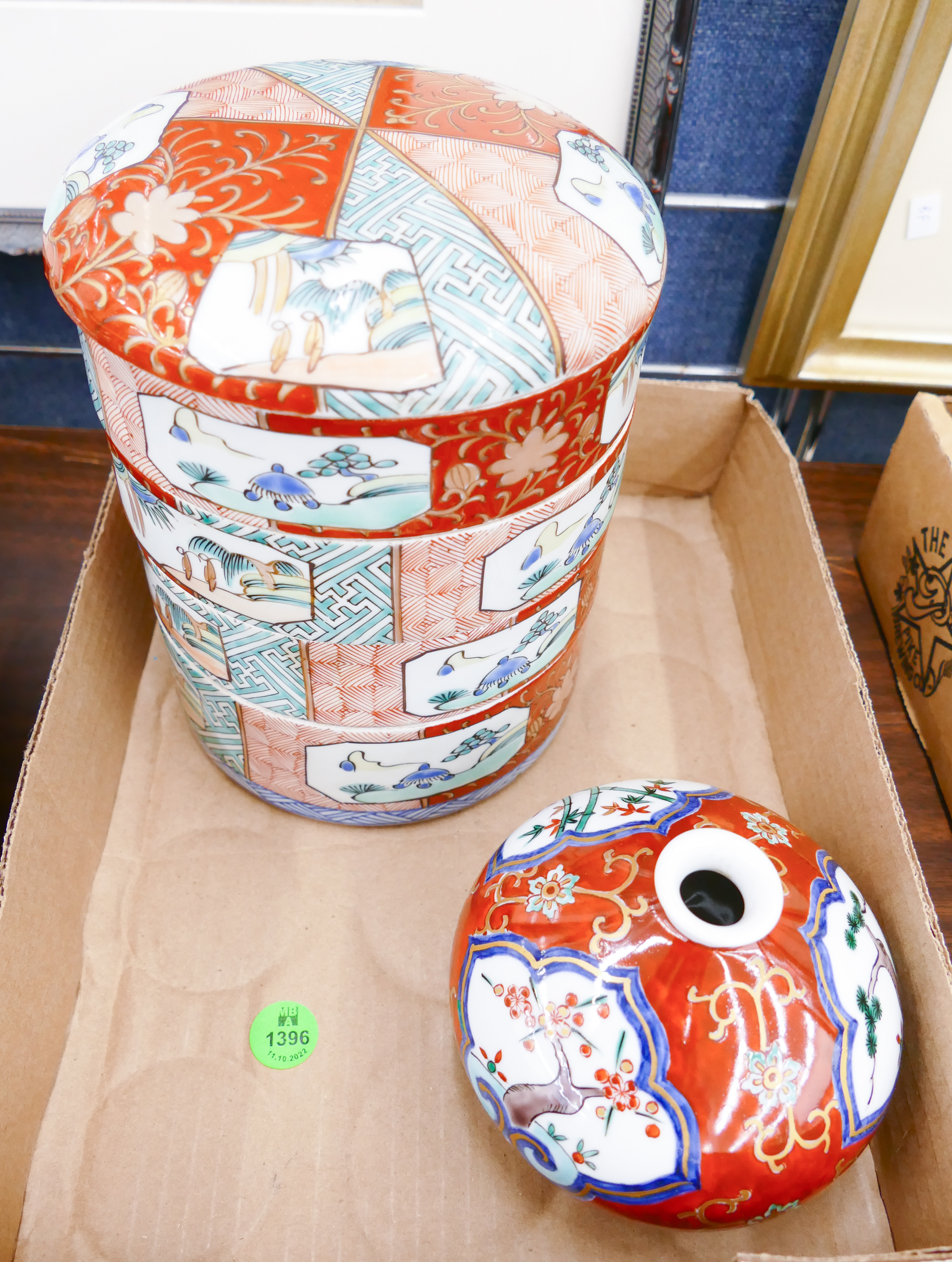 Appraisal: Box Japanese Imari Stacking Box Vase- '' and ''