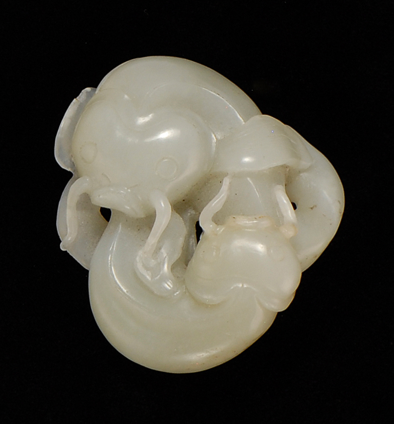 Appraisal: CELADON JADE PENDANT th CenturyIn the form of two carp