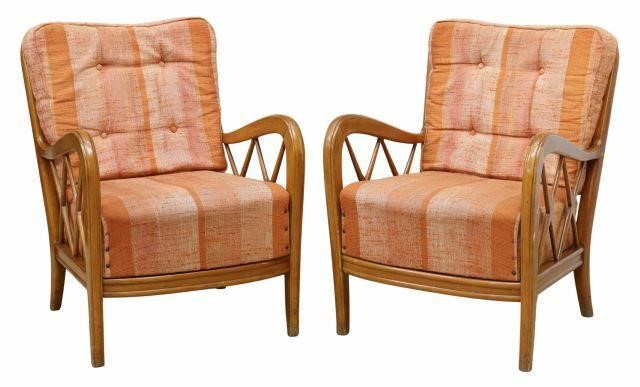 Appraisal: pair Italian mid-century modern armchairs attributed to Paolo Buffa Italian