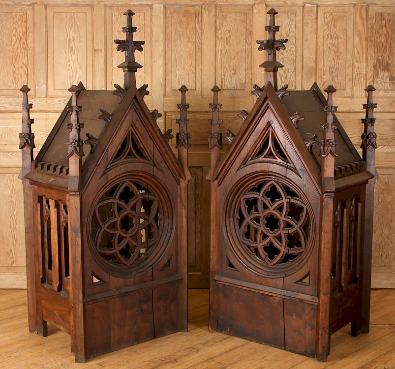 Appraisal: PAIR GOTHIC OAK ARCHITECTURAL ELEMENTS TH C A pair of