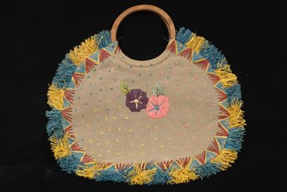 Appraisal: Two Jamin Peuch round raffia tote purses contemporary With brightly