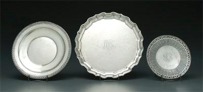 Appraisal: Three round sterling trays one with Chippendale border Frank W