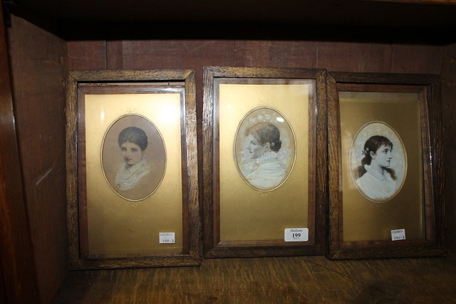 Appraisal: A set of three overpainted photograph miniatures Adieu Beauty's Daughter