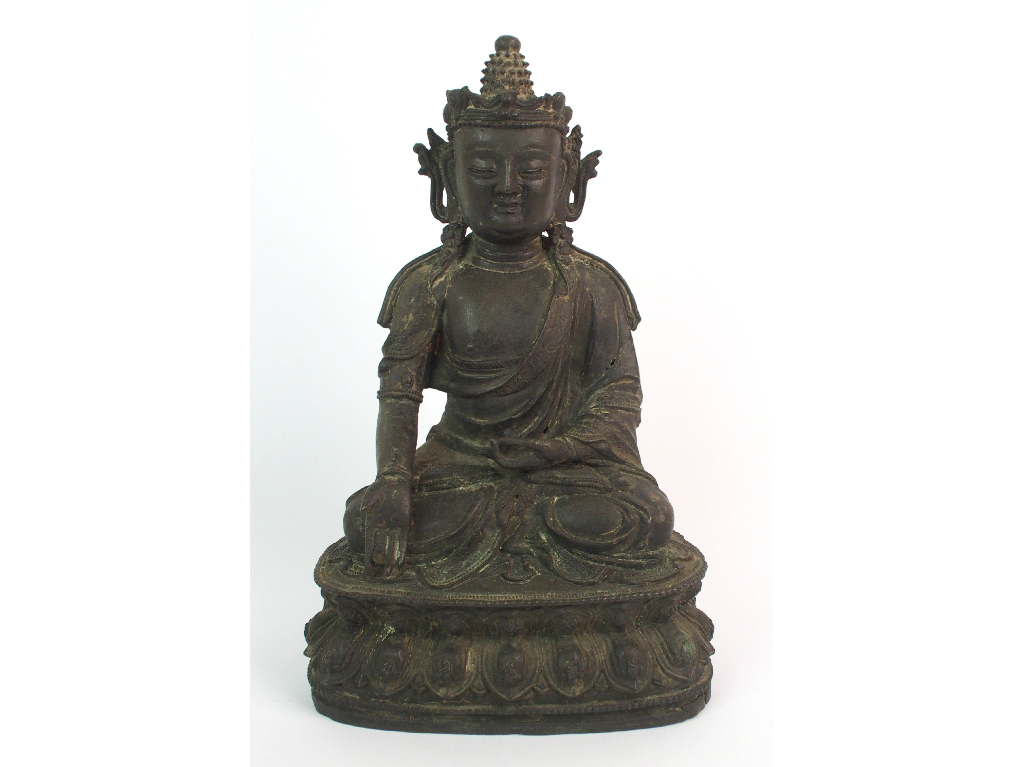 Appraisal: A Chinese bronze model of buddhaseated in a double lotus