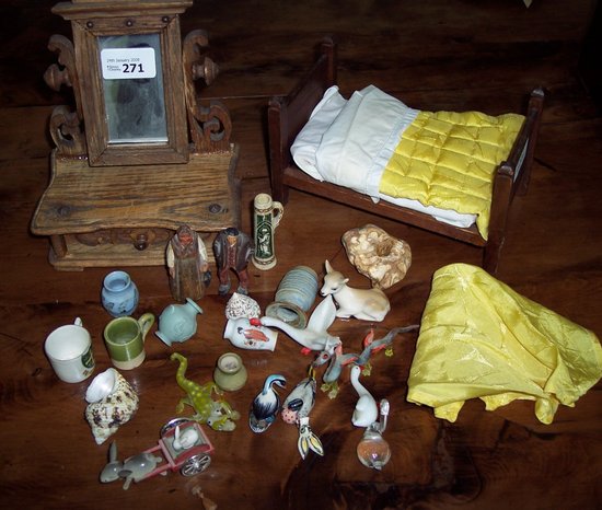 Appraisal: A doll's toilet mirror a bed and sundry miniature items