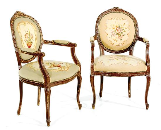 Appraisal: Pair French style fruitwood and needlepoint armchairs early th century