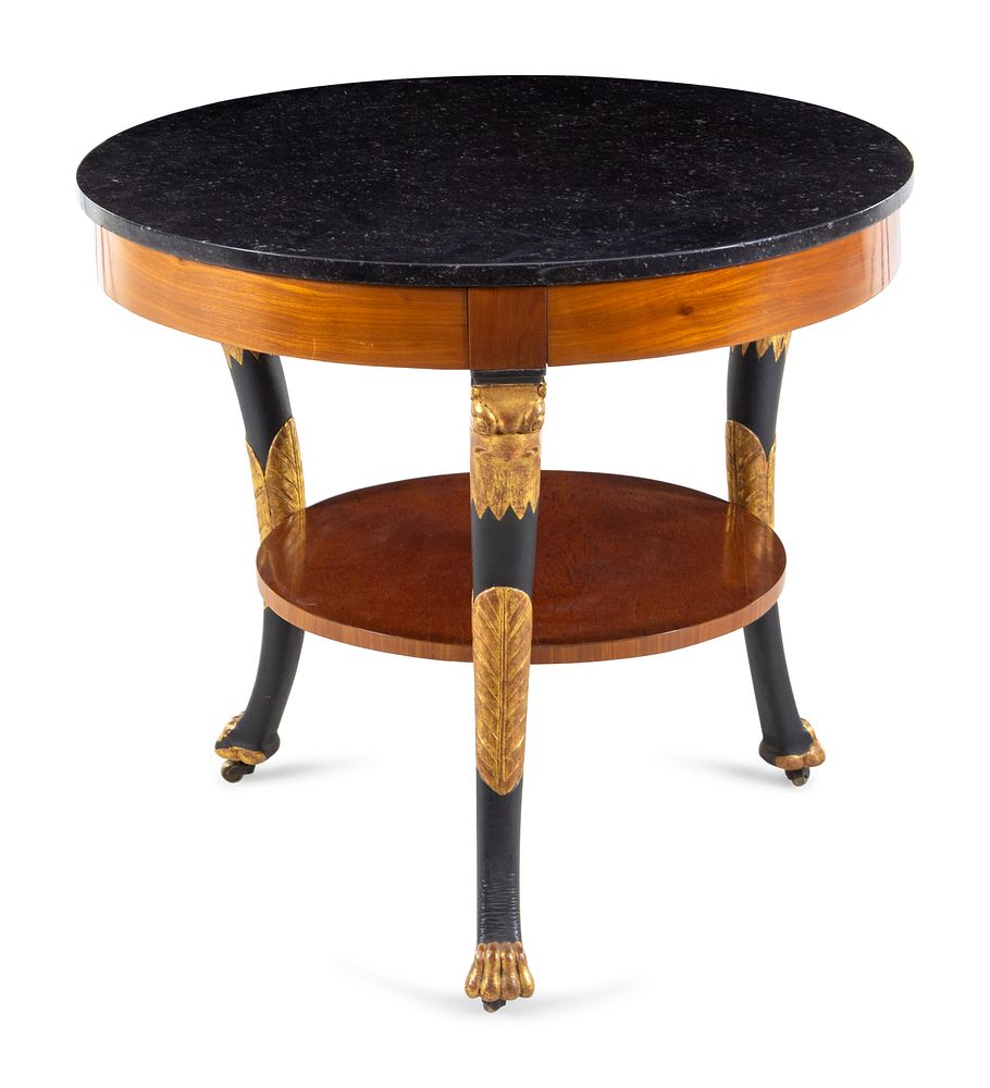 Appraisal: An Empire Parcel Gilt and Black-Lacquered Marble Top Gueridon An