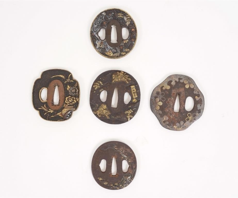 Appraisal: Five Japanese iron tsubas - th c All approximately dia