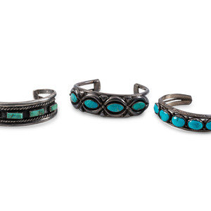 Appraisal: Navajo Silver and Turquoise Cuff Bracelets third quarter th century