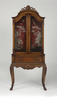 Appraisal: An English painted Chinoiserie china cabinet Circa walnut in the