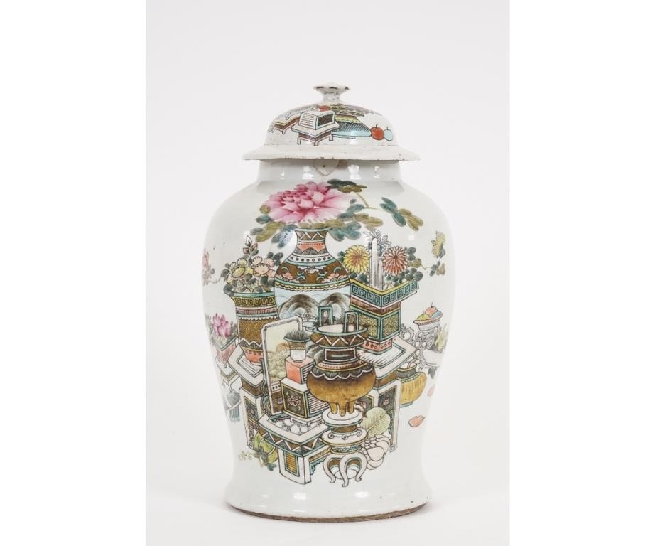 Appraisal: Chinese porcelain temple jar signed th c decorated with colorful