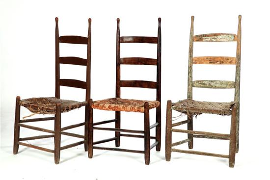 Appraisal: SET OF THREE LADDBERBACK CHAIRS American th century mixed woods