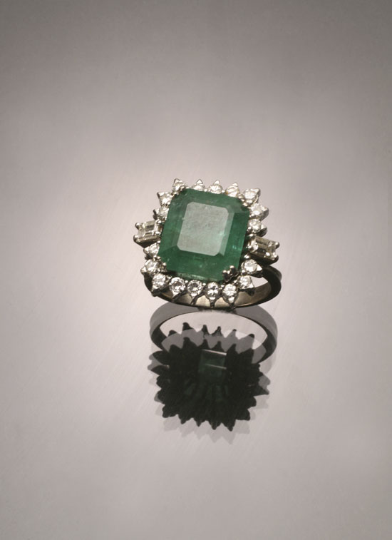 Appraisal: -Karat White-Gold Emerald and Diamond Ring Set with one octagonal