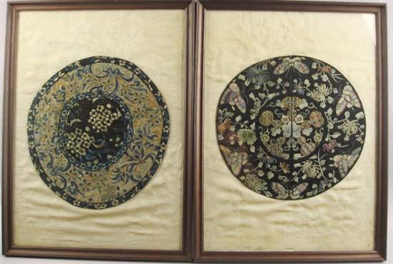 Appraisal: A Pair of Framed Chinese Silk Embroidery Pieces roundels from