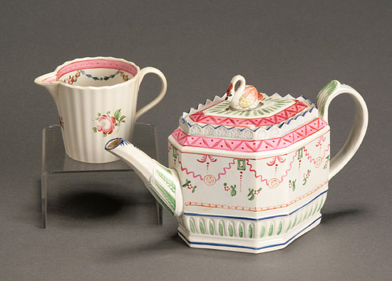 Appraisal: English Pearlware Teapot and Cream Jug Early th Century Each