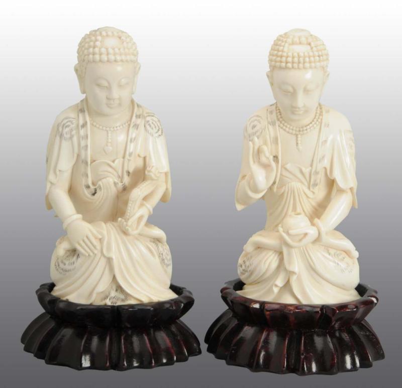 Appraisal: Matching Pair of Ivory Hindu Figures Description Both are wooden