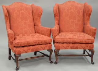 Appraisal: Pair of Stickley custom mahogany Queen Anne style wing chairs