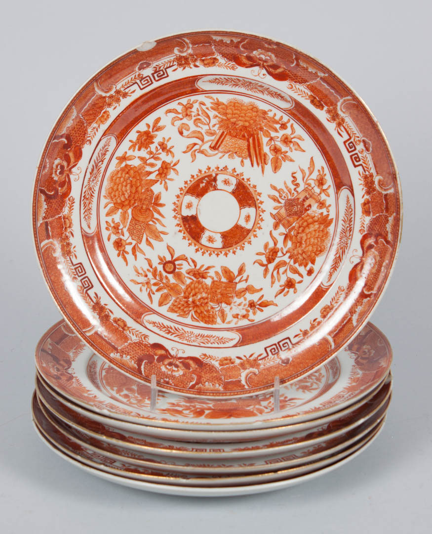 Appraisal: Seven Chinese Export orange Fitzhugh dinner plates circa seven porcelain