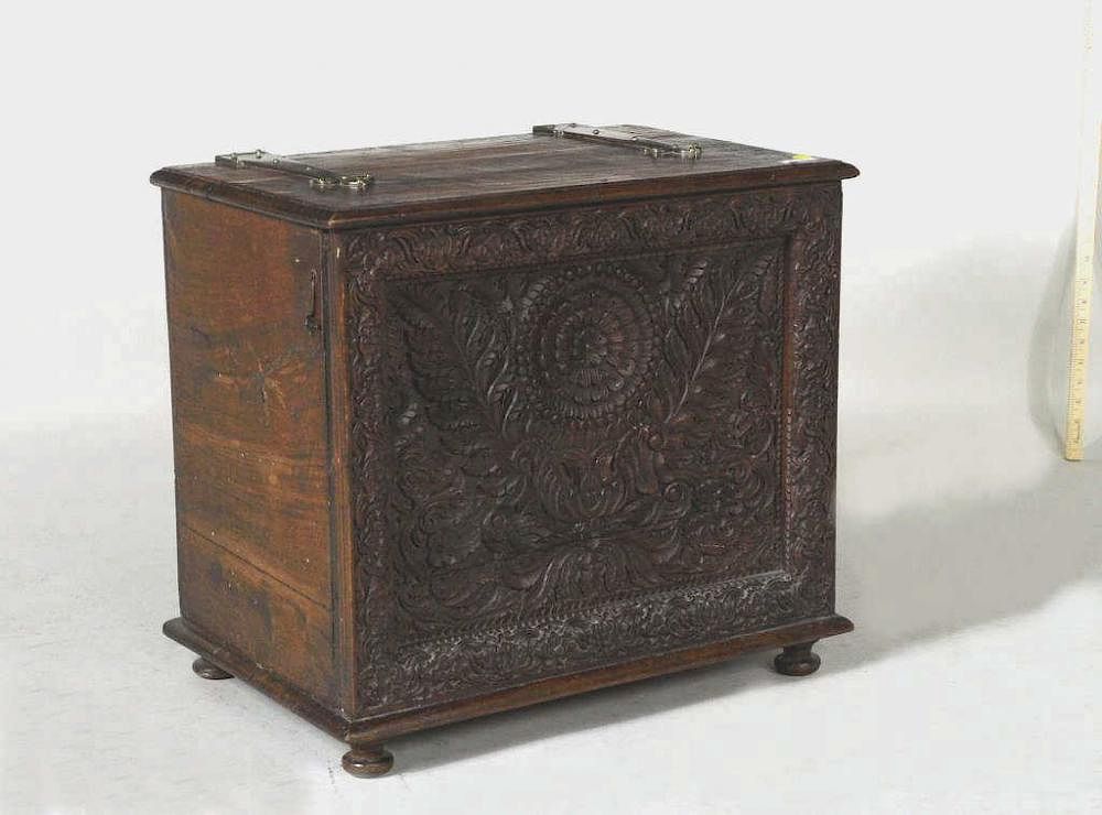 Appraisal: Anglo-Indian Floral Carved Lift Top Box Anglo-Indian floral carved lift